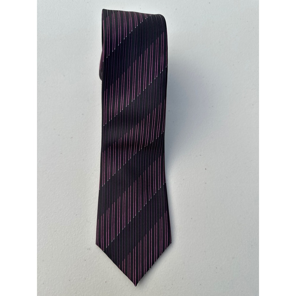 Little Black Tie Mens Necktie Black‎ Pink Diagonal Striped Polyester RN43170